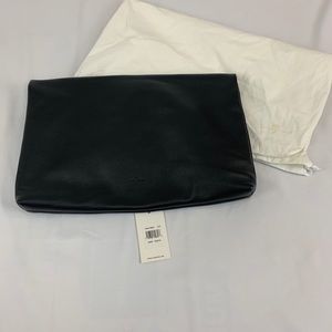 7 For All Mankind Womens Fold Over Leather Clutch Tote Handbag Black NWT